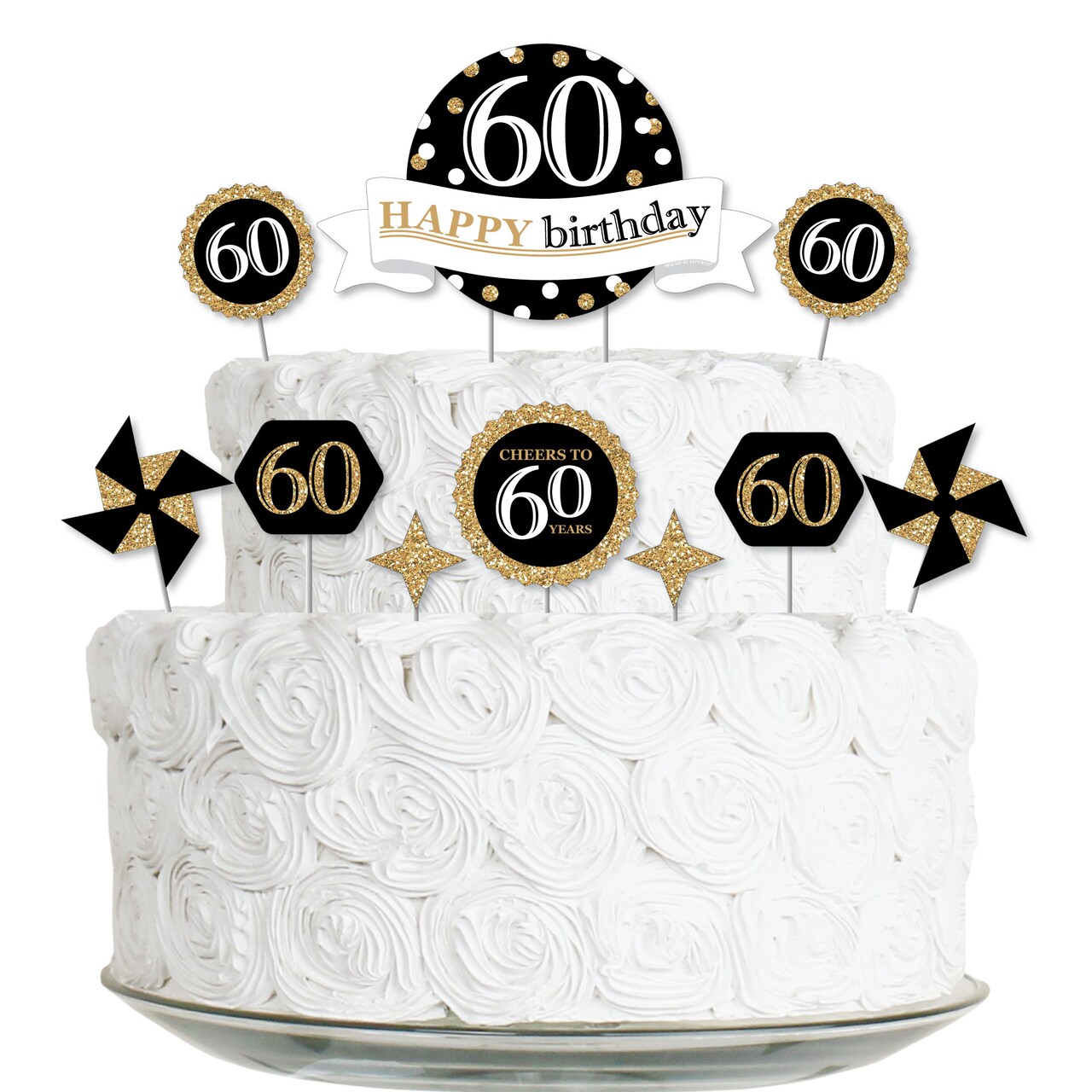 Big Dot of Happiness Adult 60th Birthday - Gold - Birthday Party Cake Decorating Kit - Happy Birthday Cake Topper Set - 11 Pieces